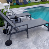 PURPLE LEAF Outdoor Chaise Lounge with Wheels Armrests, 2-Piece Set, Grey