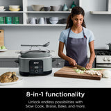 8.5 Quart Multi-Cooker, with 8-in-1 Slow Cooker, Dutch Oven, Steamer, Glass Lid Integrated Spoon, Nonstick Ninja