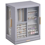 Glimmloop 360° Rotating Jewelry Box with 5 Drawers, Spacious Vertical Jewelry Organizer with Glass Window, Jewelry Storage Case, Dustproof & Moisture-resistant Design, Grey