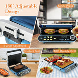 COSTWAY Panini Press, 1200W Sandwich Maker with LED Touch Panel, Non-Stick Coated Plates & Removable Drip Tray, 180 Degrees with 7 Grilling Modes for any Thickness for Quesadillas, Burgers & More
