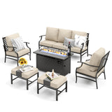 MIXPATIO 6-Piece Metal Patio Conversation Set, Fire Pit Table, 2 Ottomans