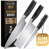 Cutluxe 3-Piece Chef Knife Set – Ultra Sharp Japanese Kitchen Knives, High Carbon Stainless Steel Blades, Full Tang Pakkawood Handles – Shinobi Series