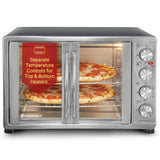 Elite Gourmet ETO4510B# French Door 47.5Qt, 18-Slice Convection Oven 4-Control Knobs, Bake Broil Toast Rotisserie Keep Warm, Includes 2 x 12" Pizza Racks, Stainless Steel