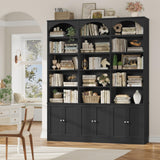 FACBOTALL 78" Tall Bookshelf, 5 Tier Large Black Arched Bookcase with Doors
