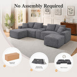 127'' Modular Boneless Couch,U Shaped Sectional Sofa for Living Room-Grey