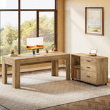 63" L Shaped Desk with Storage, Executive Office Desk with Rolling File Cabinet Combo