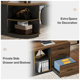 Tribesigns 80'' L-Shaped Desk, Large Executive Office Desk with 55'' Drawers Cabinet, Modern Commercial Office Table with Storage Shelves, Business Furniture for Home Office, Brown & Black