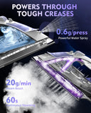 OMAIGA Cordless Steam Iron for Clothes, 1550W 2-in-1 Cordless and Corded Iron with Rapid Heat, Ceramic Soleplate, 3-Way Auto-Off, 12.85 oz Water Tank, Lavender