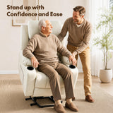 FLEXISPOT XL31 Power Lift Recliner Chair for Elderly, Electric Lift Chair with Massage & Heat, PU Leather Reclining Sofa w/Cup Holders, Side Pockets for Living Room Bedroom(Medium Size,Beige)