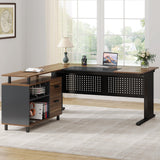 Tribesigns 63 Inch Executive Desk with File Cabinet, Large Office Desk L Shaped Computer Desk with Drawers and Storage Shelves