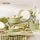 CAROTE 25-Piece Ceramic Cookware Set, Nonstick Pots and Pans Set with Detachable Handle, Non-Toxic Kitchen Cooking Set, Dishwasher & Oven Safe, Induction Compatible, PFAS Free, Green
