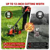 20000 RPM Electric Weed Wacker with Wheel,12″ Brushless Cordless Weed Eater Battery Powered, 4-in-1 Brush Cutter/String Trimmer/Grass Edger Tool/Lawn Mower, Stringless Weed Trimmer,5 Blade,2 Battery