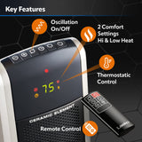 Oscillating Digital Ceramic Tower Heater for Large Rooms, with Adjustable Thermostat, Timer and Remote Control Lasko
