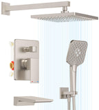 Gabrylly Shower System with Tub Spout, Wall Mounted Tub Shower Faucet Set for Bathroom with High Pressure 10" Rain Shower head and 3-Setting Handheld Shower Head Set, Brushed Nickel
