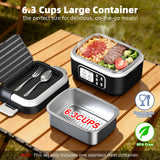 Cordless Heated Lunch Box for Men, 6.3 Cup 100W Electric Lunch Box Food Warmer with 27000mAh Battery for Self Heating, Including Cutlery, Insulated Bag and Divider for Women Adults(Black+White)
