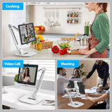 AboveTEK Multi-Angle Adjustable Tablet Stand, 360 Swivel iPad Stand Aluminum Desk Mount Fits 4'-11" Tablets White