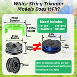 7 Pcs Dual Line String Trimmers Spools Compatible with Greenworks Model 2101602, 2101602A, STBA40B210, BST4000, 0.065" Line Replacement Spool (2900719) and Spool Cap Cover(6 Spools + 1 Cap)