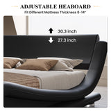 SHA CERLIN Queen Size Upholstered Bed Frame, Deluxe Low Profile Sleigh Bed with Faux Leather Ergonomics Headboard, No Box Spring Needed & Easy Assembly, Black
