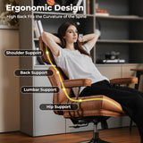 ovios Home Office Chair with Thick Cushion, Mid-Century Modern Faux Leather Ergonomic Chairs, High Back Swivel Rolling Computer Executive Armchair (Brown, Suede Leather)