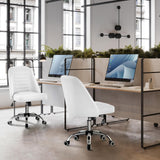 Mid Back PU Leather Armless Desk Office Chair, Modern Vanity Chair with Rolling Wheels
