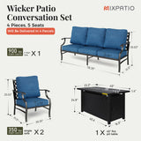 MIXPATIO 4-Piece Metal Patio Conversation Set, Fire Pit Table, 50,000 BTU