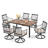 PHI VILLA 7 Piece, Outdoor Dining Set, 65"x39" Table, Umbrella Hole