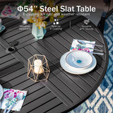 PHI VILLA 7 Pcs Outdoor Dining Set, 54" Round Table w/Umbrella Hole