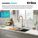 KRAUS Bolden 2-Function Single Handle Pull Down Kitchen Faucet in Spot-Free Brushed Brass, KPF-1616BB
