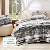 Wajade Fluffy King Comforter Set Grey White Soft & Fuzzy Faux Fur Comforter Luxury Lightweight Plush Bedding Set for Bedroom All Season