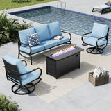 MFSTUDIO 4 Piece Metal Patio Furniture Set with Fire Pit Table, Blue
