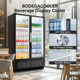 BODEGACOOLER Commercial Merchandiser Refrigerator, 36.8 Cu.Ft Upright Display Beverage Cooler, 2 Glass Door Display Refrigerator (Black)