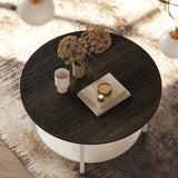 FABATO Round Lift Top Coffee Table with Storage and Hidden Compartment, 26.77'' Farmhouse Coffee Table for Living Room Reception Room, 2 Tier Small Round Coffee Table Circle Dining Table, White