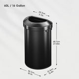 EKO Urban 16 Gallon Semi-Round Open Top Waste Bin, Stainless Steel Half Round Commercial Trash Can for Indoor and Outdoor, Extra Large Garbage Bin for Home, Office, Restaurant, 60L, Matte Black