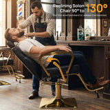 walnest Black & Gold Professional Reclining Salon & Spa Barber Chair for Hair Stylist with Headrest All Purpose Hydraulic Styling Beauty Chair for Barbershop Braiding Makeup Lash Tattoo