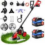 20000 RPM Electric Weed Wacker with Wheel,12″ Brushless Cordless Weed Eater Battery Powered, 4-in-1 Brush Cutter/String Trimmer/Grass Edger Tool/Lawn Mower, Stringless Weed Trimmer,5 Blade,2 Battery