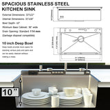 33x22 Inch Drop In Workstation Kitchen Sink - Multifunction 16 Gauge Stainless Steel Kitchen Sinks, Smart Digital Display Waterfall Chef Sinks with Pull-down Faucet & Multiple Accessories