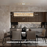 7PM Rectangle K9 Crystal Chandelier Modern Rectangular Pendant Light Fixture for Dining Room Kitchen Island Chrome L47 x W10 x H10