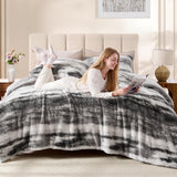 Wajade Fluffy King Comforter Set Grey White Soft & Fuzzy Faux Fur Comforter Luxury Lightweight Plush Bedding Set for Bedroom All Season