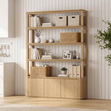 71" Tall Bookshelf with Storage, 4 Tier Bookcase with Cabinets, Oak