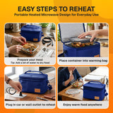 FORABEST Portable Microwave Food Warmer - Electric Lunch Box 80W with Insulated Bag and Utensils - 12V/24V Car/Truck & 110/220V Home/Office Use - Fits up to 10 x 7 x 5 Inches Containers - Blue