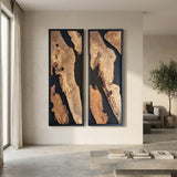 Natural Live Edge Olive Wood Wall Art - Modern Black Resin Decor & Handcrafted Rustic Wood Panel, Nature-Inspired Abstract Luxury for Living Room or Office - 20x39"