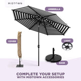 Midtown Umbrellas - The Lean 10 Ft Patio Umbrella with Fade-Resistant Sunbrella Fabric, Auto-Tilt Aluminum Frame and 8 Reinforced Ribs for Deck, Pool & Garden - Canvas Glacier Canopy, Black Pole