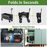 Collapsible Wagon with Wheels 220 lbs Heavy Duty, Folding Utility Wagon Cart with All‑Terrain Wheels, Telescoping Handle & 2 Cup Holders