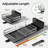 Pantasia Large Dish Drying Rack, Expandable Dish Rack, Stainless Steel Anti-Rust Dish Racks for Kitchen Counter, Multifunctional Dish Drainer with Utensil Holder & Cup Holder, 13.4"-28.7" L x 11.8" W