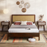 Bme Nipe Full 14 Inch Bohemian Bed Frame with Adjustable Wicker Headboard - Rustic & Vintage Unique Style with Acacia Wood - No Box Spring Needed - Easy Assembly - Walnut