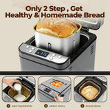 Rosewill 25-in-1 Automatic Bread Maker Machine with 3 Loaf Size up to 2 Lb, 700W High Power Dual Heater Bread Maker with BPA-free Nonstick Coating Pan, Max 15 Hours Delay Timer, Low Noise - Gray