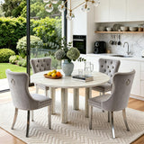 SSLine Faux Stone Round Dining Table Set for 4 w/Velvet Chair,Mars Pattern