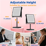 Ruacq Makeup Mirror with Lights, 4000mAh Rechargeable Magnifying Mirror with Light, 1X/10X, Height Adjustable Bathroom Vanity Mirror, 3 Colors, Adjustable Brightness (Matte Black)