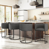 26" H Counter Height Bar Stools Set of 3, Modern Barrel Counter Stools with Backrest and Arms