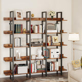 Bookcase and Bookshelves Triple Wide 5 Tiers Large Open Shelves